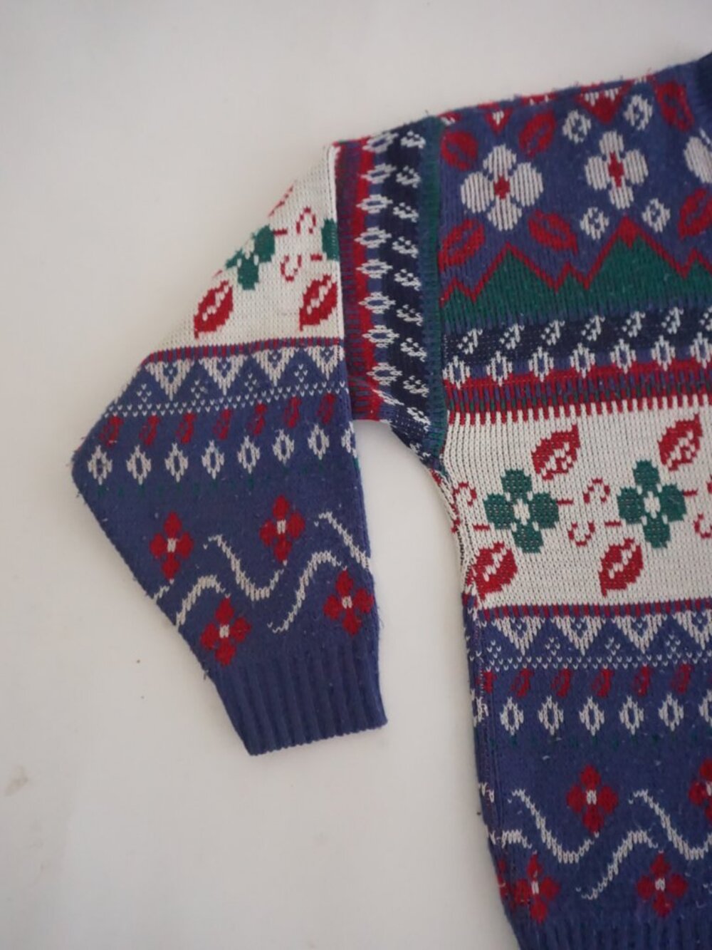 Vintage Cabin Creek Cobalt Ruby Floral Fair Isle Nordic Knit Sweater L - Picture 7 of 8